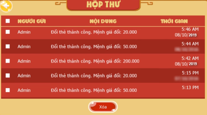 Thư nhắc nhiệm vụ của đội ngũ CSKH gửi đến bet thủ trong game