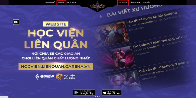 Truy cập trang chủ Tin Liên Quân để tham gia các event